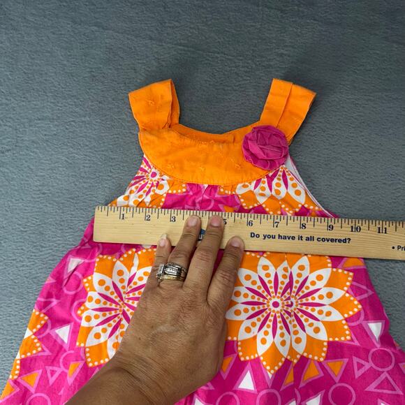 Penelope Mack Girl's‎ Dress Orange Pink Floral Print Ruffles Pleats Size 24MOS - Picture 6 of 10